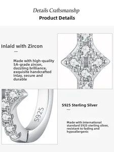 Macro view of S925 sterling silver hoop earrings with hand-inlaid 5A grade zircons
