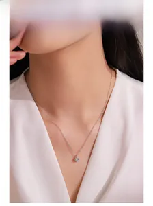 Classic S925 sterling silver solitaire pendant necklace worn on neck by a female model