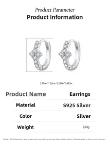 Boucles d'oreilles étoile en argent S925 taille 0,57x1,25cm avec détails en zircon