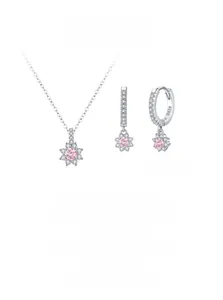 Détails de la parure de bijoux tournesol rose en argent S925 avec collier et boucles