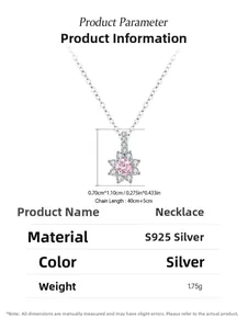 Detail specifications of 925 silver sunflower necklace with pink zircon pendant dimensions