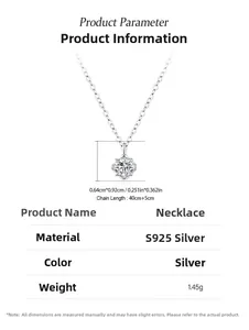 Detail showing S925 sterling silver flower pendant dimensions and chain length