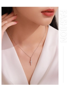 Close-up of S925 silver star pendant necklace with sparkling zircons on a model