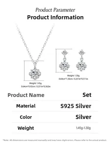 Detailed size chart for S925 sterling silver flower necklace and earrings set