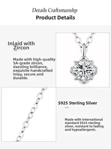 Detailed macro view of S925 sterling silver flower pendant with 5A grade sparkling zircon