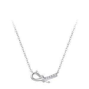 S925 Sterling Silver Bowknot Knot Pendant Necklace With Sparkling Zirconia Elegant Simple Jewelry Gift For Women Girls