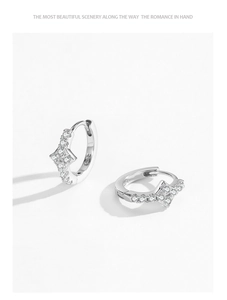Détail des boucles d'oreilles étoile en argent S925 avec zircons scintillants