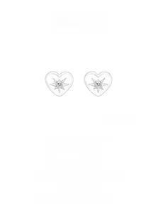 Detailed close-up of 925 sterling silver heart studs with starburst cubic zirconia setting