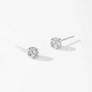 Minimalist S925 sterling silver cube stud earrings featuring brilliant round zircon stones