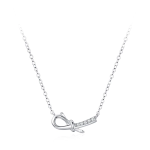 S925 sterling silver bow knot pendant necklace with zircon stones on a classic link chain