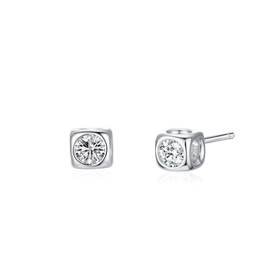Minimalist S925 sterling silver square stud earrings with brilliant round cut cubic zirconia