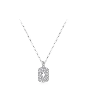 Collier Pendentif Rectangulaire Étoile en Argent Sterling 925 pour Femme Bijoux de Luxe Design Étoile Boussole avec Zirconia