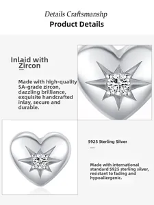Close-up of S925 sterling silver heart earrings with sparkling 5A cubic zirconia stones
