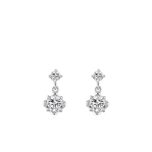 925 Sterling Silver Zirconia Flower Stud Earrings Elegant Shiny Double Flower Drop Earrings Jewelry Gift For Women