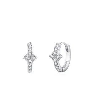 Boucles d'Oreilles Créoles en Argent Sterling 925 Étoile pour Femmes Boucles d'Oreilles Huggie Minimalistes Étoile Étincelante Avec Zirconia Incrusté Bijoux Cadeau