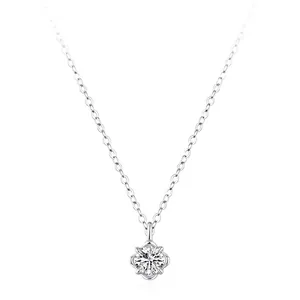 Authentic 925 Sterling Silver Sparkling Solitaire Zirconia Flower Pendant Necklace Elegant Dainty Clavicle Chain Jewelry For Women