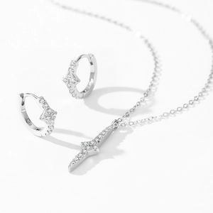 Parure de bijoux en argent sterling S925 avec collier et boucles d'oreilles étoile scintillante