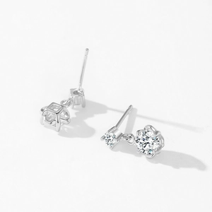 Sparkling 925 sterling silver twin flower stud earrings with brilliant zircon stones