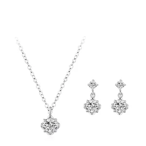 925 Sterling Silver Zirconia Flower Pendant Necklace And Stud Earrings Elegant Minimalist Fashion Commuting Jewelry Accessory