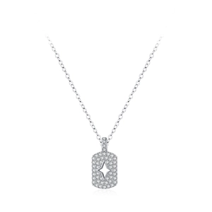 Collier en argent sterling 925 avec pendentif étoile et micro-pavé de zircone sur plaque rectangulaire