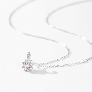 925 Sterling silver sunflower necklace with pink zircon pendant and silver chain