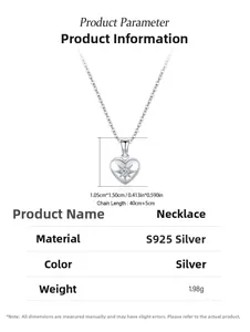 S925 sterling silver heart necklace with starburst center stone and chain details