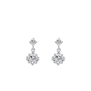 Sparkling S925 sterling silver twin-flower stud earrings with bright zircon stones