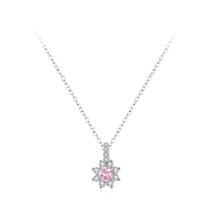 925 silver sunflower necklace featuring a pink zircon pendant and silver chain
