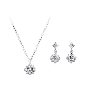 Elegant 925 sterling silver jewelry set with sparkling flower pendant and earrings