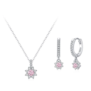 Parure de bijoux tournesol élégante en argent S925 avec pierres roses et cristaux
