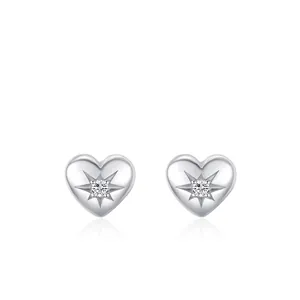 925 Sterling Silver Heart Stud Earrings For Women Star Zirconia Inlaid Romantic Elegant Silver Jewelry Accessory Gift