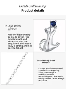 Détail du pendentif chat en argent 925 avec zircon 5A et chaîne délicate
