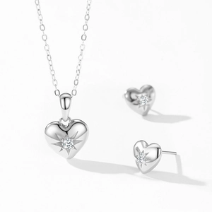 925 silver starburst heart jewelry set with pendant necklace and stud earrings