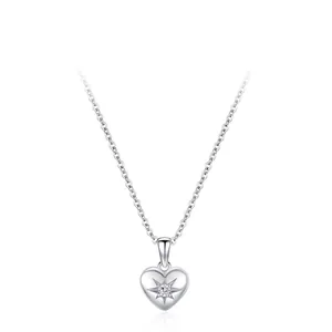925 Sterling Silver Radiant Starburst Heart Pendant Necklace For Women Elegant Zirconia Inlaid Clavicle Chain Jewelry Gift