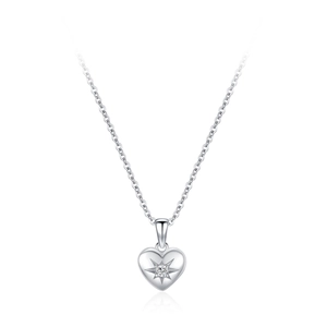 Elegant S925 sterling silver heart necklace with a sparkling starburst pendant on a link chain