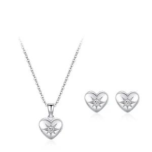 925 Sterling Silver Romantic Heart Jewelry Zirconia Star Pendant Necklace Stud Earrings Elegant Fashion Birthday Gift For Women