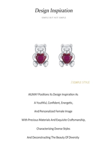 Gros plan sur les boucles d'oreilles ours en argent 925 avec zircon coeur rouge