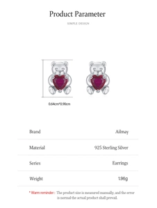 Spécifications détaillées des boucles d'oreilles ours en argent 925 avec pierre rouge