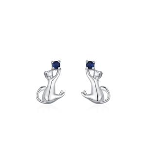 Elegant S925 sterling silver cat earrings with sparkling blue zircon in a creative design