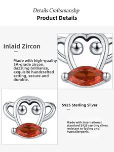 Detail of S925 sterling silver monkey stud earring with 5A orange cubic zirconia inlay