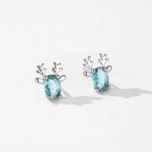 Boucles d'oreilles renne en argent 925 avec pierres bleues de type paraiba