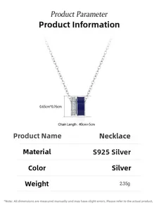 Macro detail of S925 sterling silver necklace with blue enamel and zircon dimensions