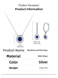Detailed S925 silver jewelry set dimensions showing blue enamel star necklace and earrings