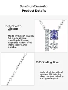 Détail du collier en argent S925 avec zircon violet et zircons cubiques 5A