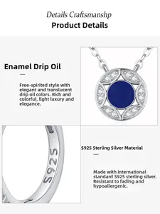 Detailed view of S925 sterling silver stamp and blue enamel star pendant with zircons