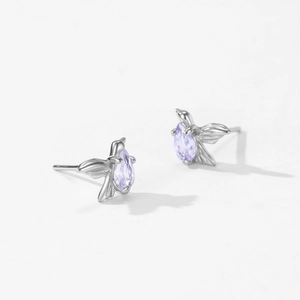 Vintage 925 sterling silver swallow stud earrings with purple pear-cut crystals