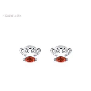 925 Sterling Silver Cartoon Monkey Stud Earrings For Women Hollow Inlaid Zirconia Animal Jewelry Cute Minimalist Ear Studs