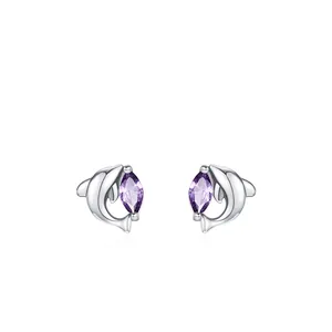 Boucles d'Oreilles Clous Dauphin Mauve en Argent Sterling 925 pour Femmes Petit Animal Mignon Zirconia Bijoux de Mode