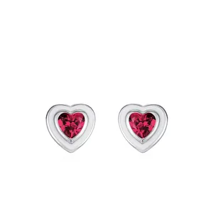 Boucles d'Oreilles Clous Cœur Doux en Argent Sterling 925 avec Zirconia Rouge pour Femmes Bijoux Quotidiens Minimalistes en Émail Cadeau Saint Valentin