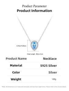Detailed size specifications of the S925 silver water drop necklace with pendant dimensions